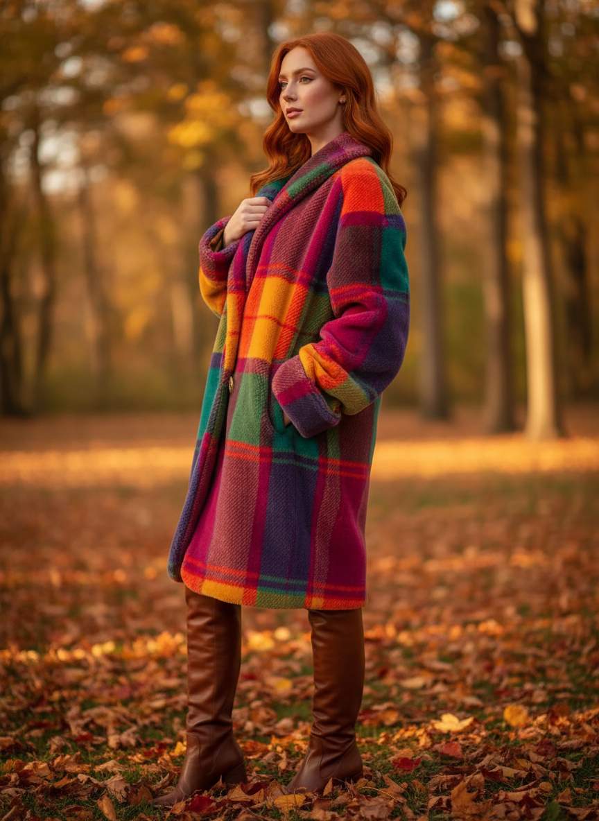 Luna | Oversized kleurrijke ruitenmantel in warme wolmix