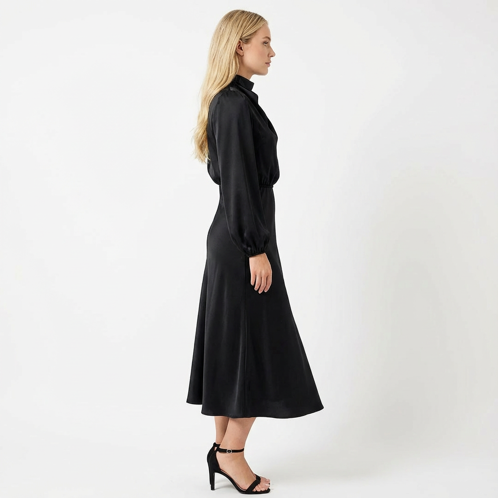 Tessa | Satijnen Hoge-Hals Midi Jurk voor Dames